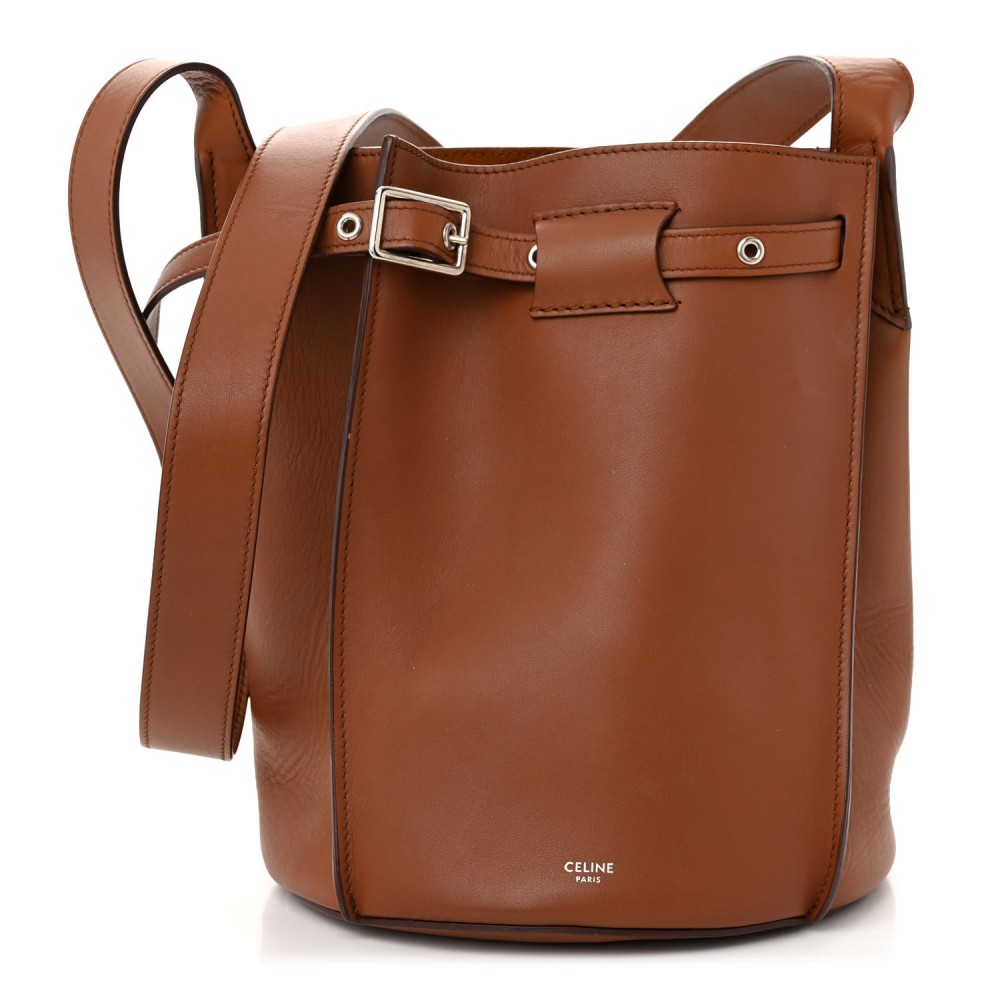 Smooth Calfskin Long Strap Big Bucket Bag Tan