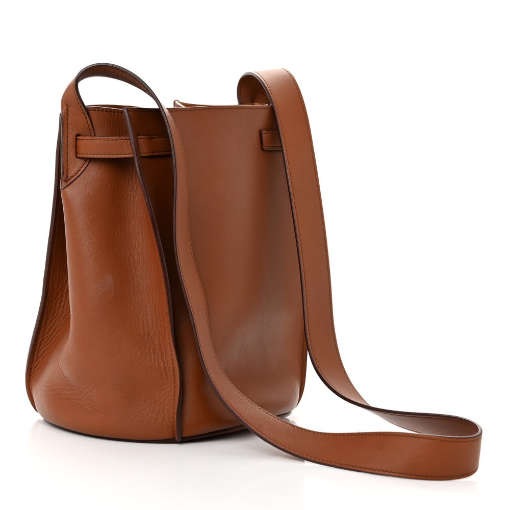 Smooth Calfskin Long Strap Big Bucket Bag Tan