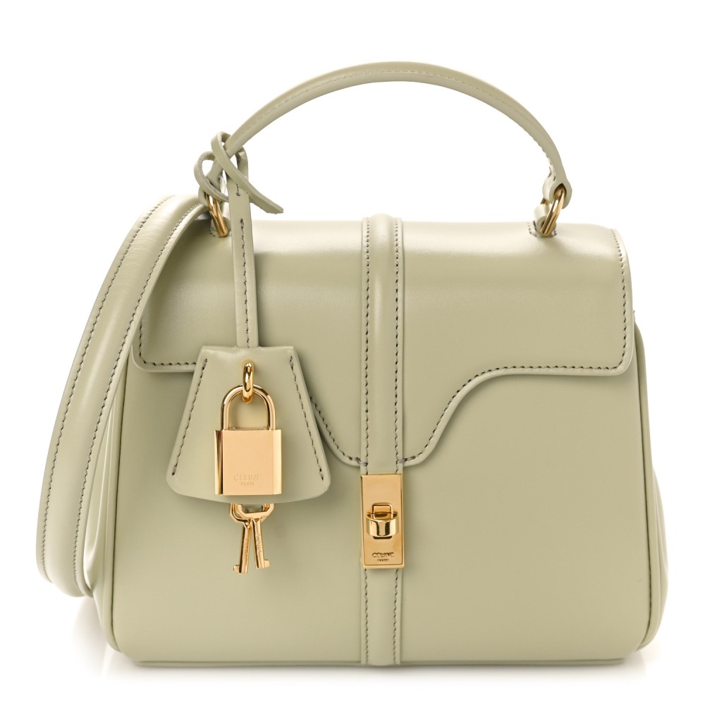 Satinated Calfskin Mini 16 Top Handle Bag Almond Green