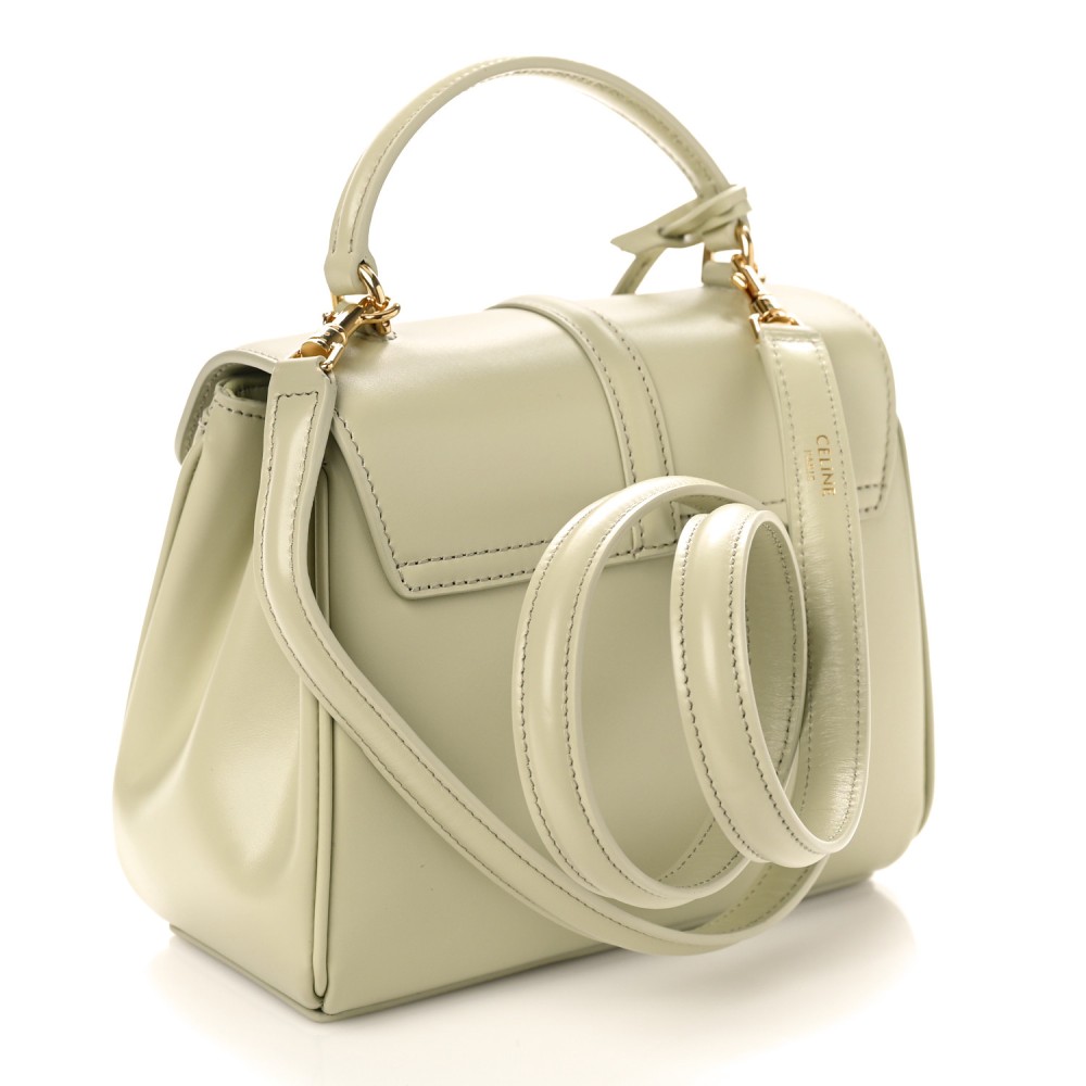 Satinated Calfskin Mini 16 Top Handle Bag Almond Green