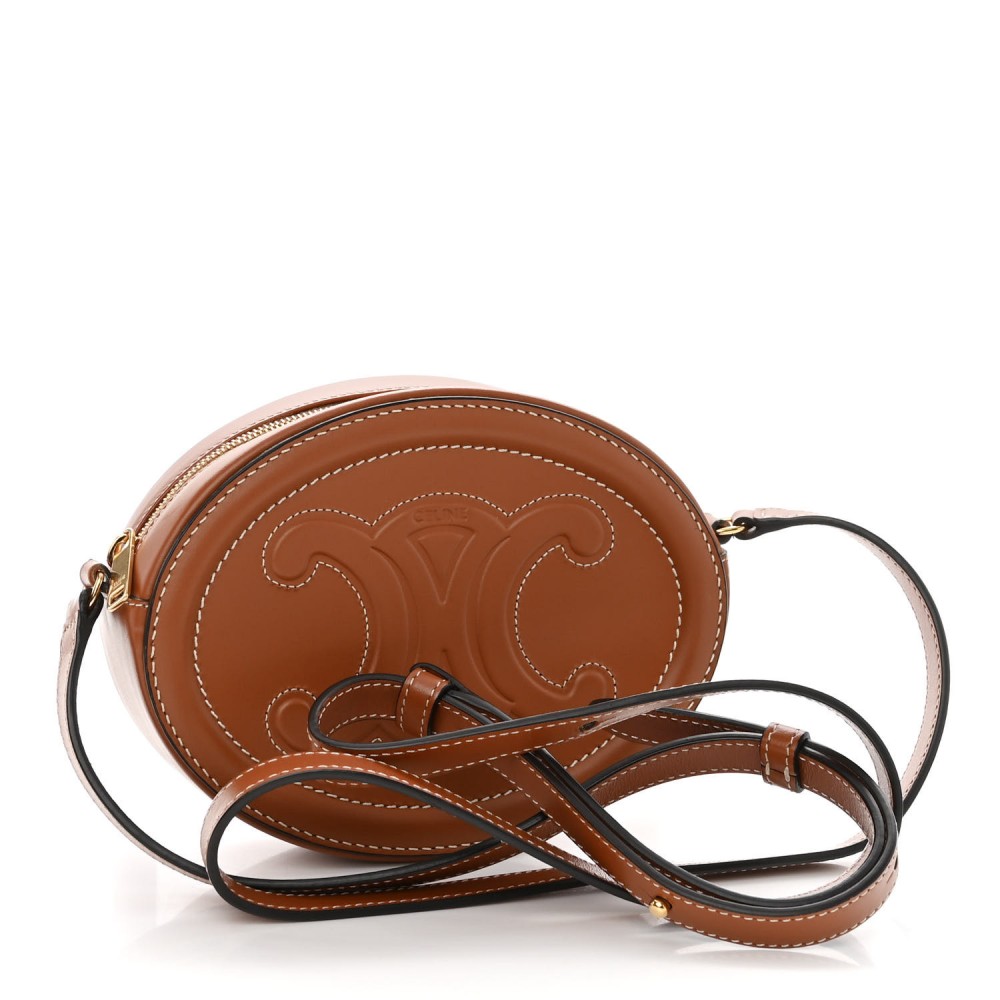 Smooth Calfskin Cuir Small Triomphe Oval Crossbody Purse Tan