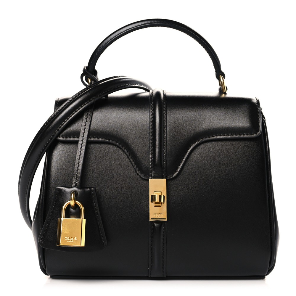 Satinated Calfskin Mini 16 Top Handle Bag Black