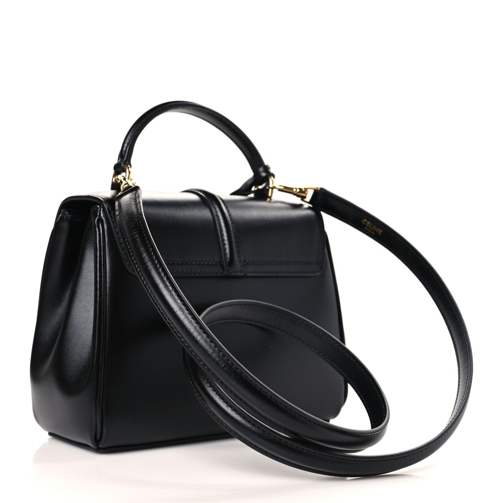 Satinated Calfskin Mini 16 Top Handle Bag Black