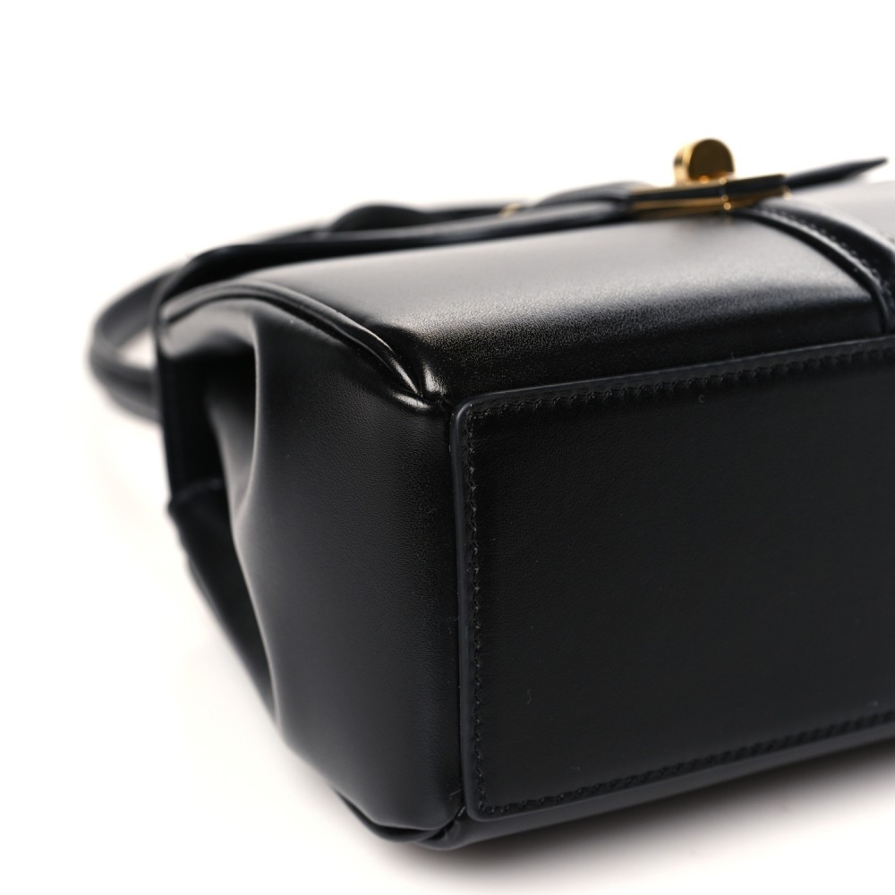 Satinated Calfskin Mini 16 Top Handle Bag Black