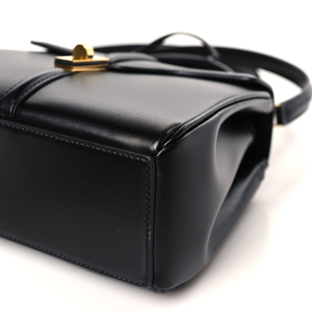 Satinated Calfskin Mini 16 Top Handle Bag Black