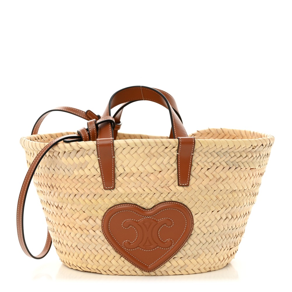 Raffia Calfskin Heart Triomphe Teen Panier Tan