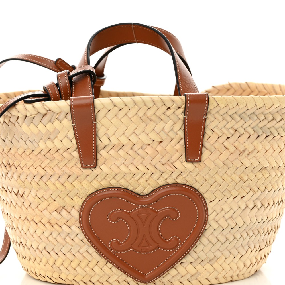 Raffia Calfskin Heart Triomphe Teen Panier Tan