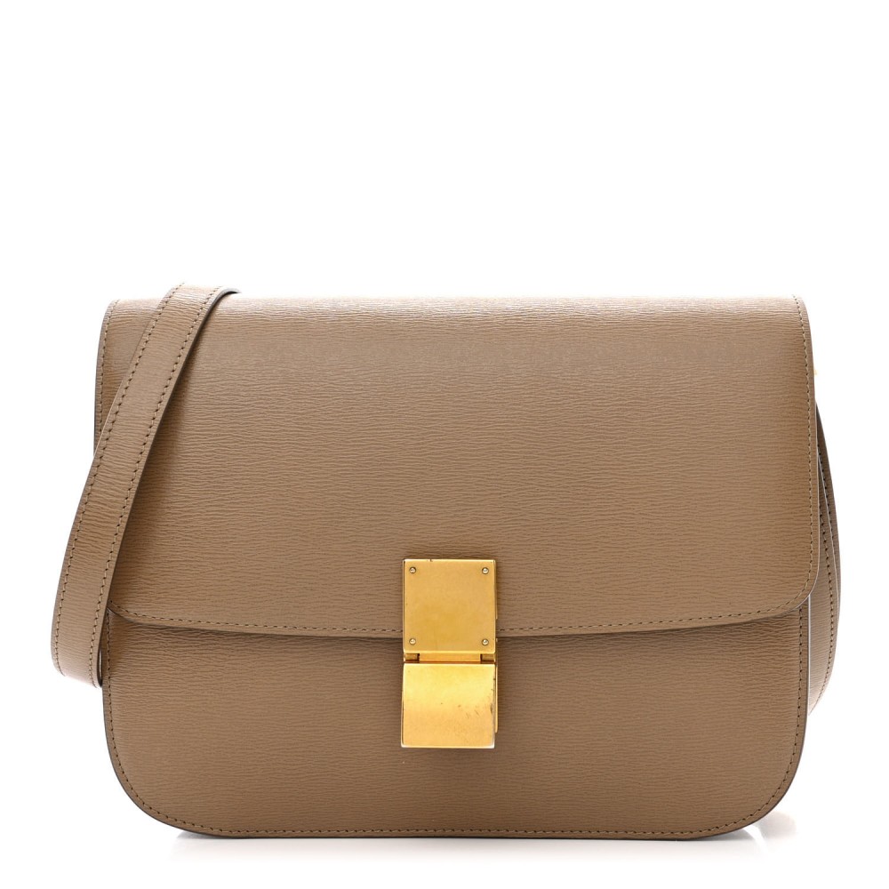 Liege Calfskin Medium Classic Box Flap Bag Taupe