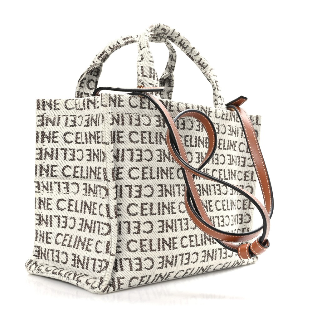 Canvas Calfskin All Over Print Small Cabas Thais White Tan