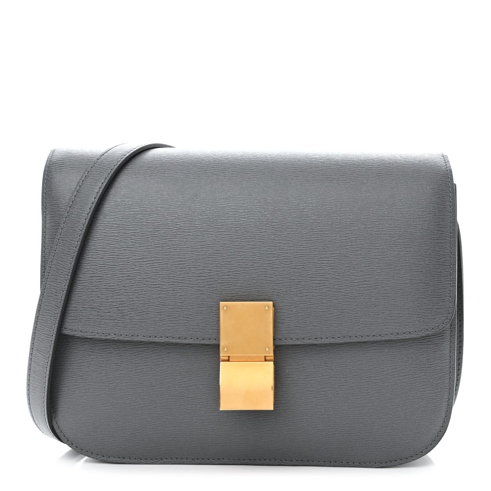 Liege Calfskin Medium Classic Box Flap Bag Medium Grey