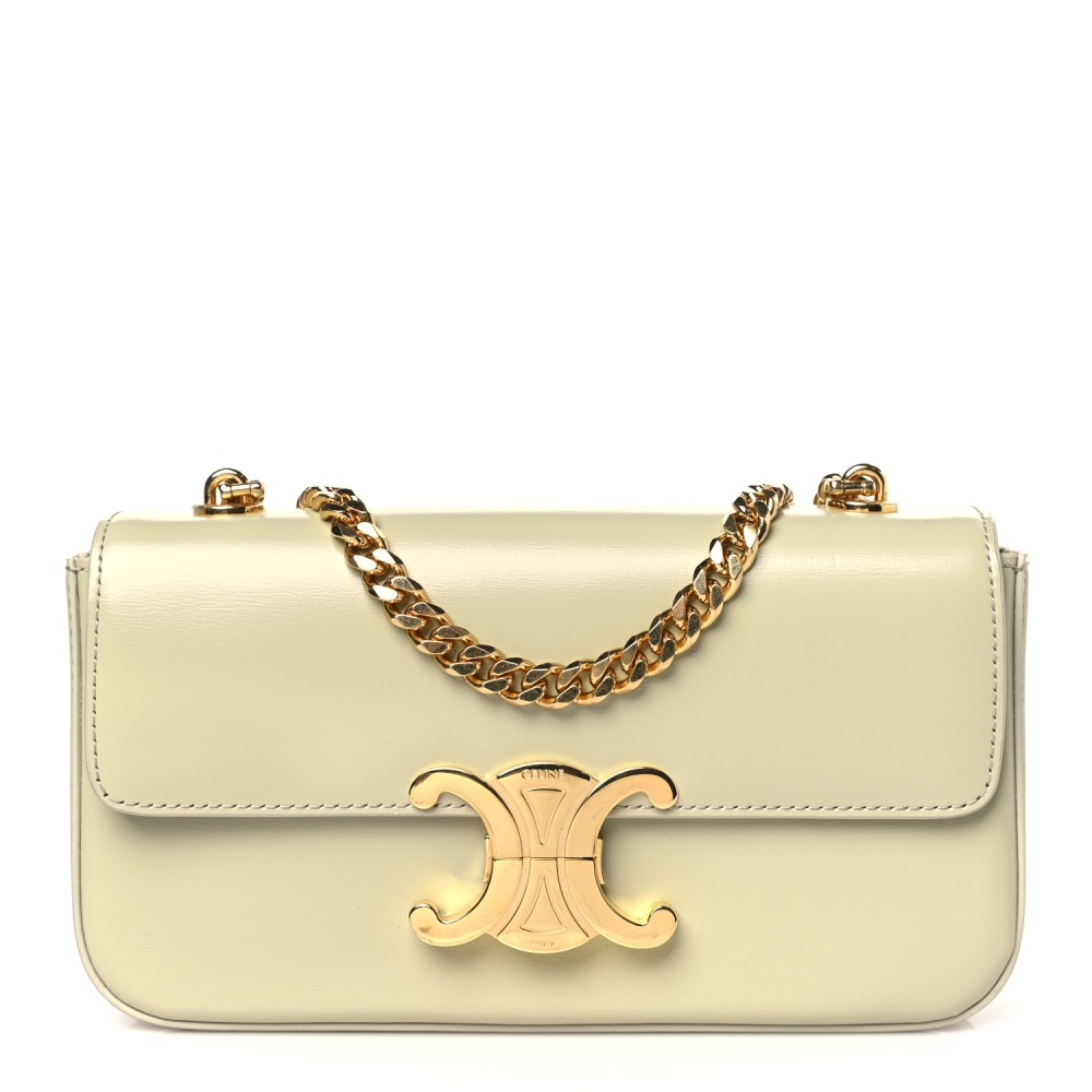 Shiny Calfskin Triomphe Chain Shoulder Bag Almond Green