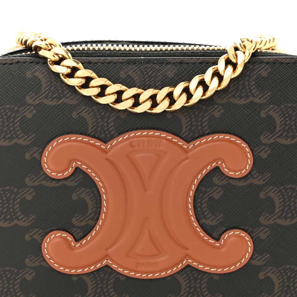 Triomphe Canvas Calfskin Cuir Box On Chain Tan