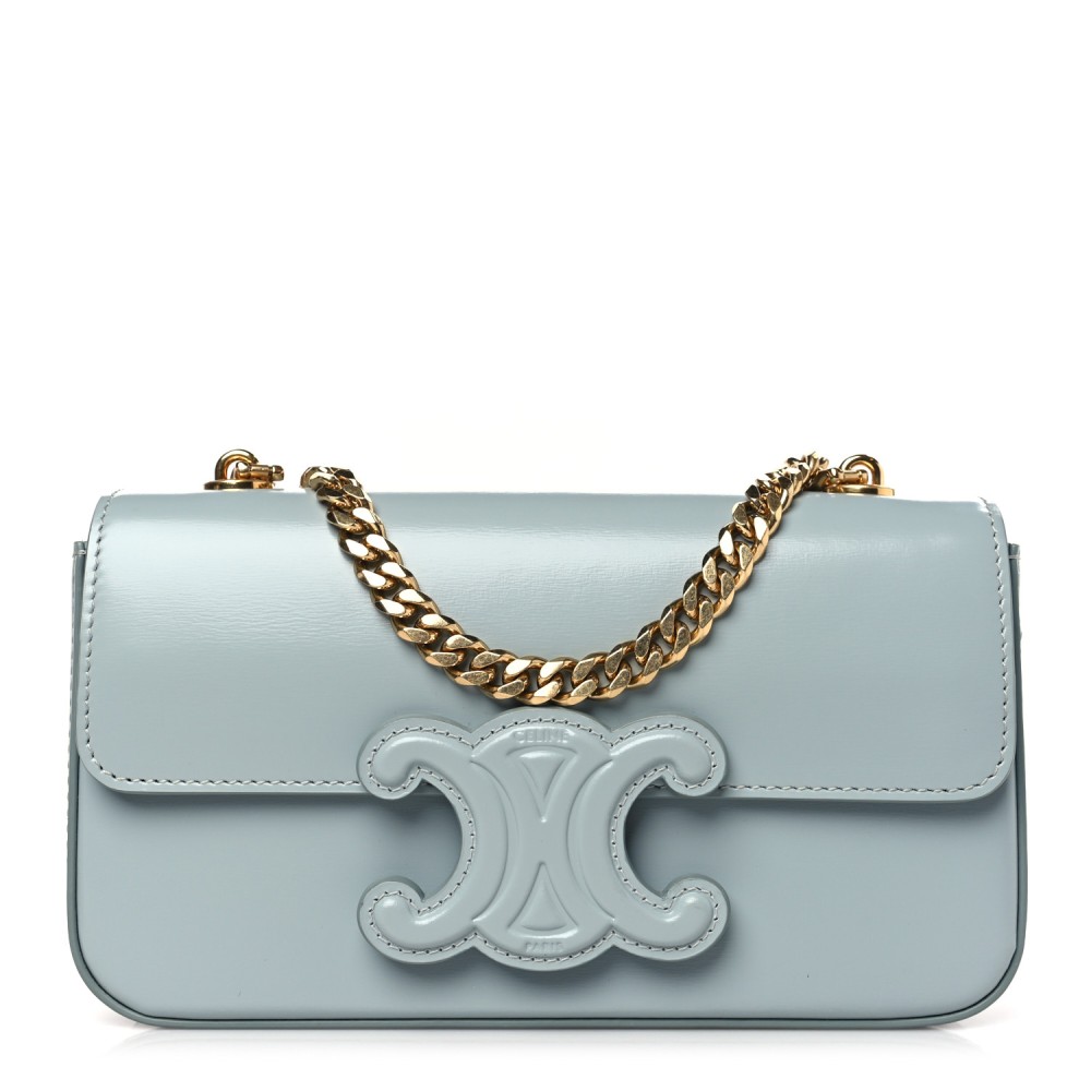 Shiny Calfskin Cuir Triomphe Chain Shoulder Bag Ice Blue