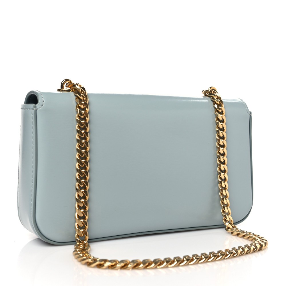 Shiny Calfskin Cuir Triomphe Chain Shoulder Bag Ice Blue