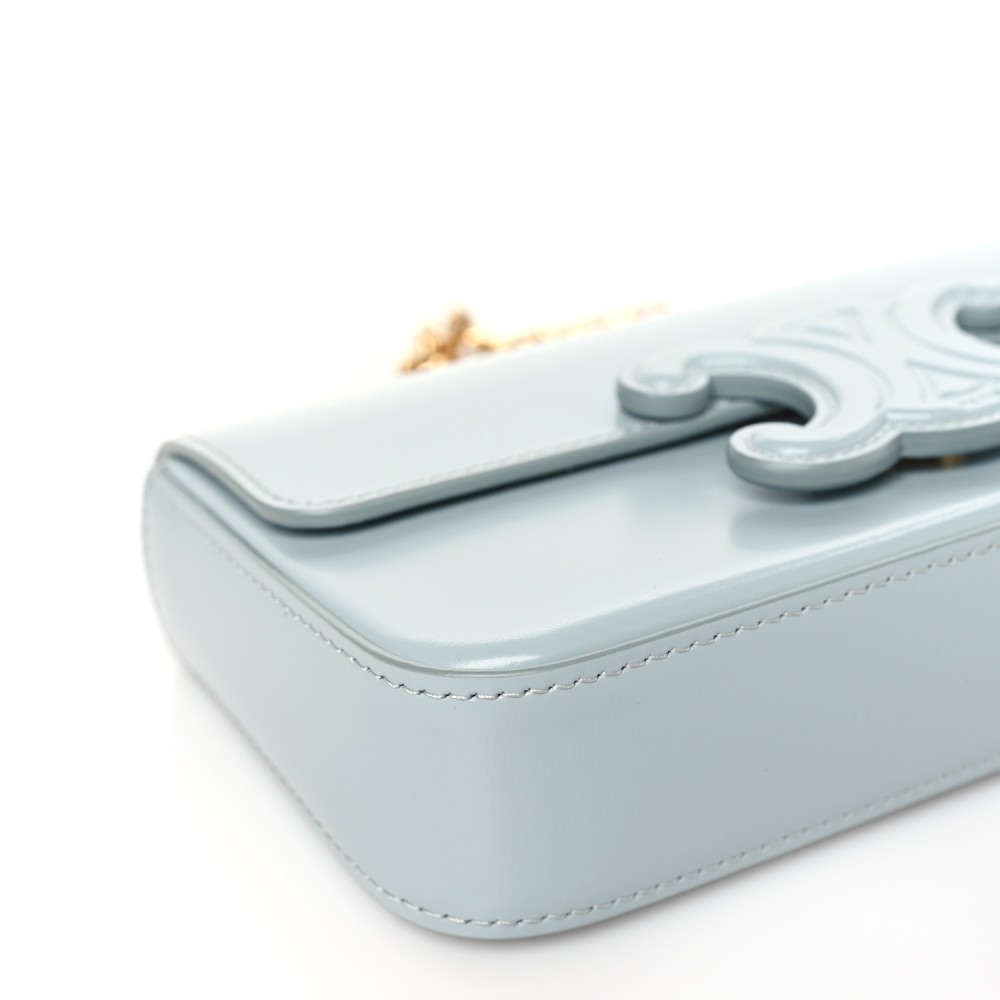 Shiny Calfskin Cuir Triomphe Chain Shoulder Bag Ice Blue