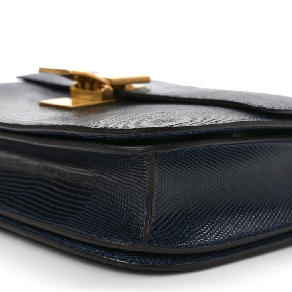 Lizard Medium Classic Box Flap Bag Navy