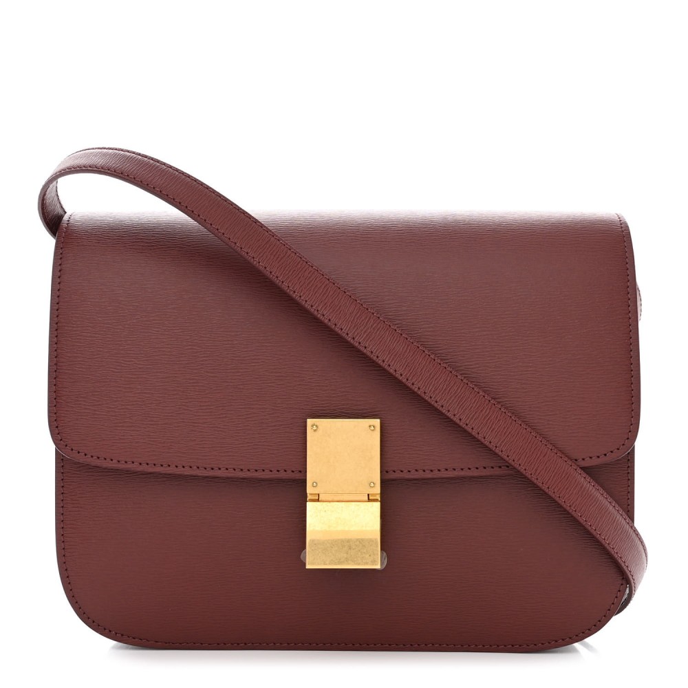 Liege Calfskin Medium Classic Box Flap Bag Burgundy