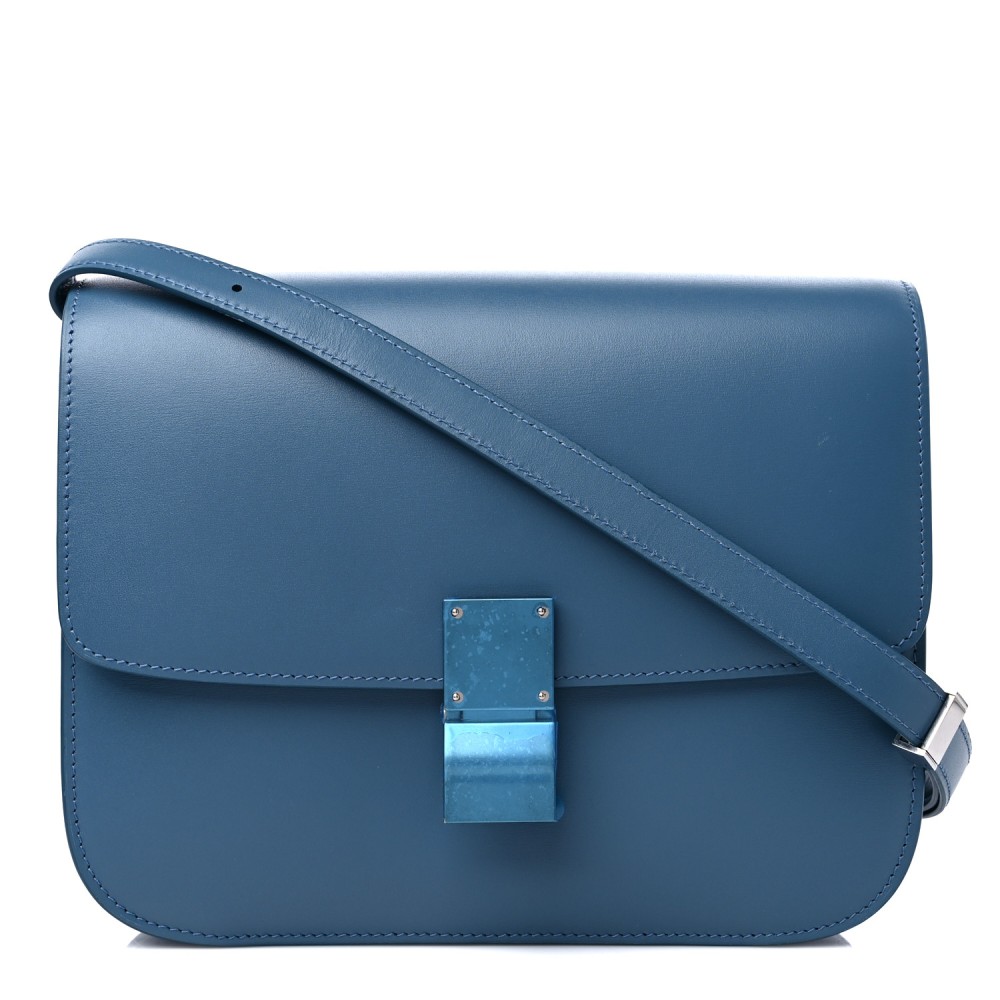 Box Calfskin Medium Classic Box Flap Bag Slate Blue