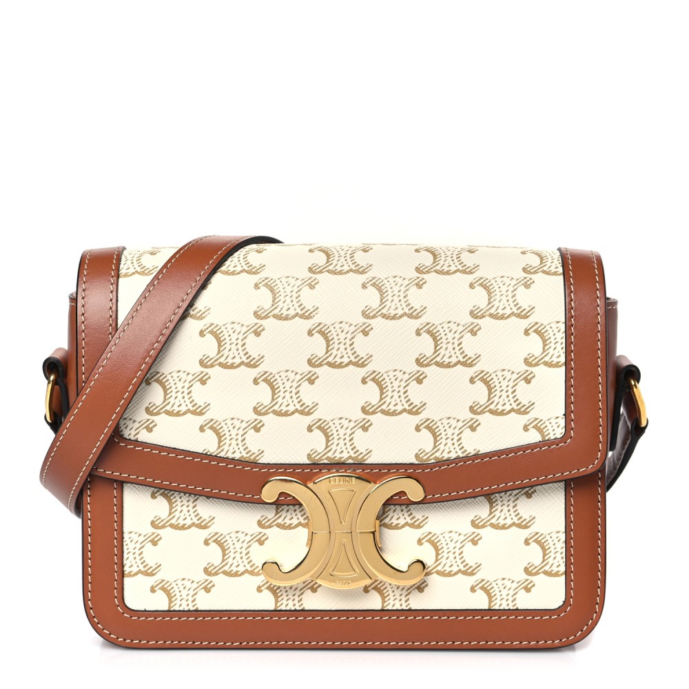 Calfskin Triomphe Canvas Teen Triomphe Bag White