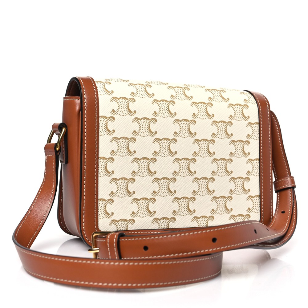 Calfskin Triomphe Canvas Teen Triomphe Bag White