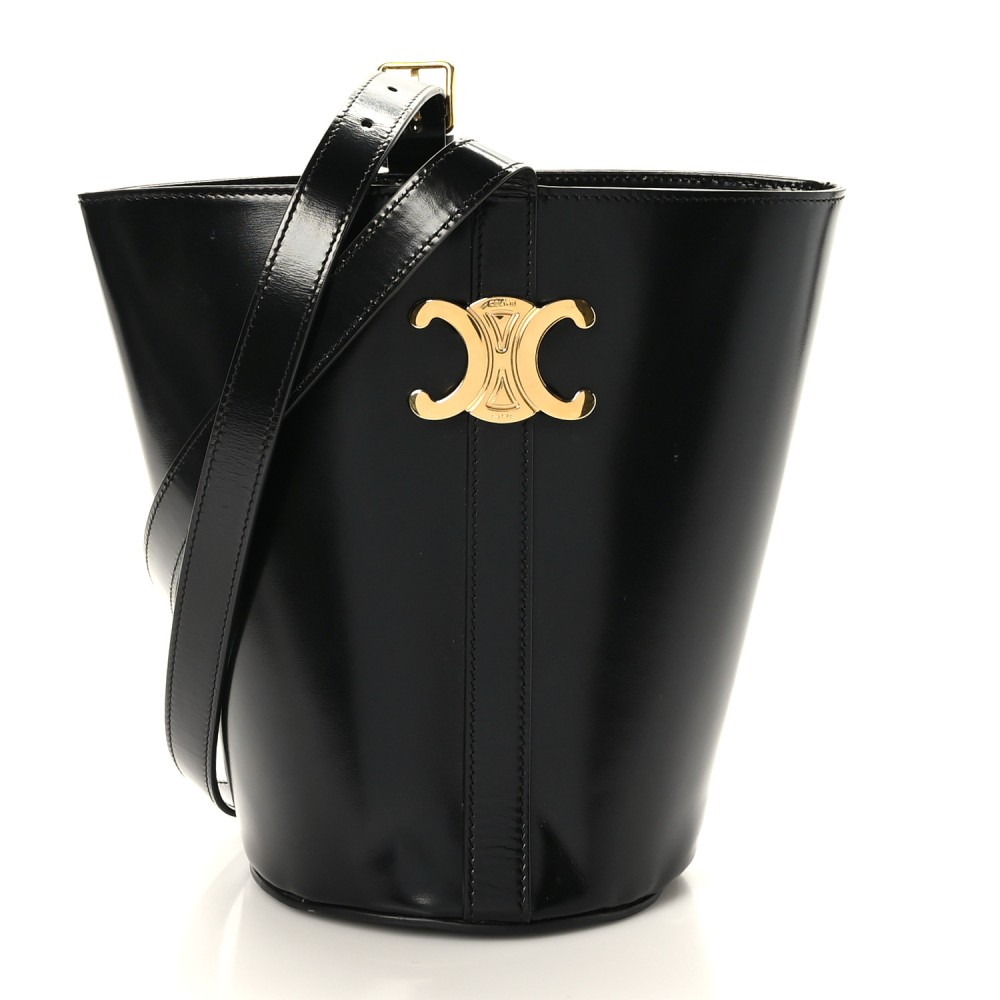 Shiny Calfskin Triomphe Bucket Bag Black