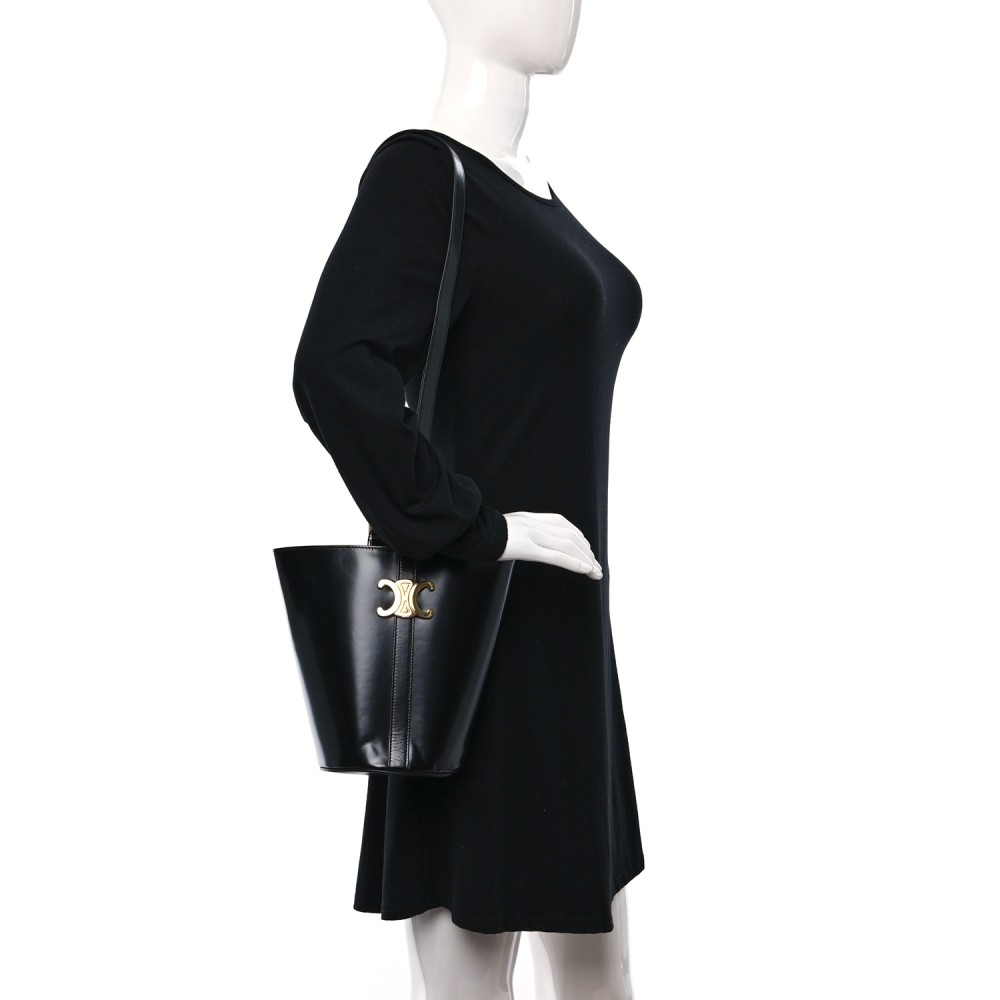 Shiny Calfskin Triomphe Bucket Bag Black