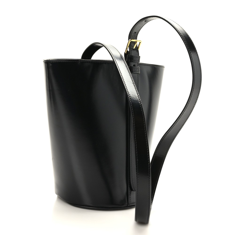 Shiny Calfskin Triomphe Bucket Bag Black