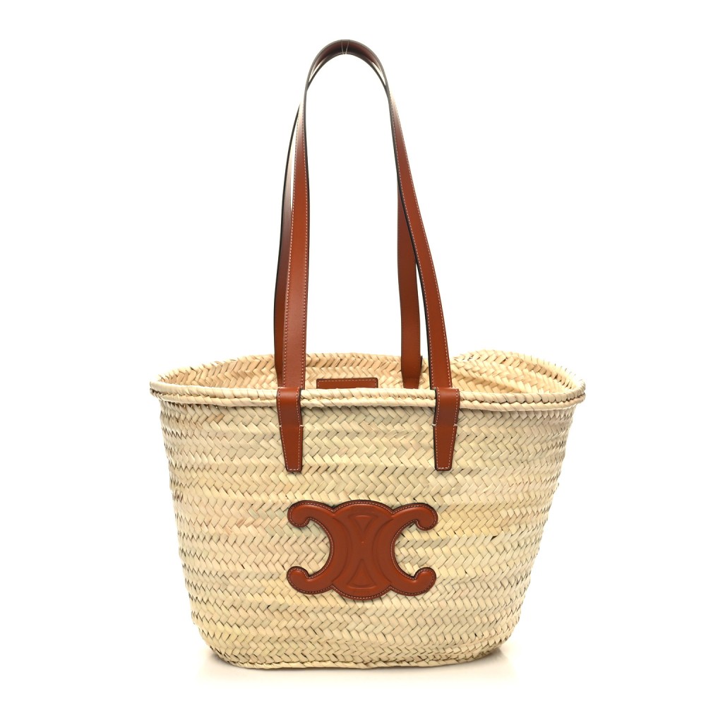 Raffia Calfskin Triomphe Medium Panier Tan