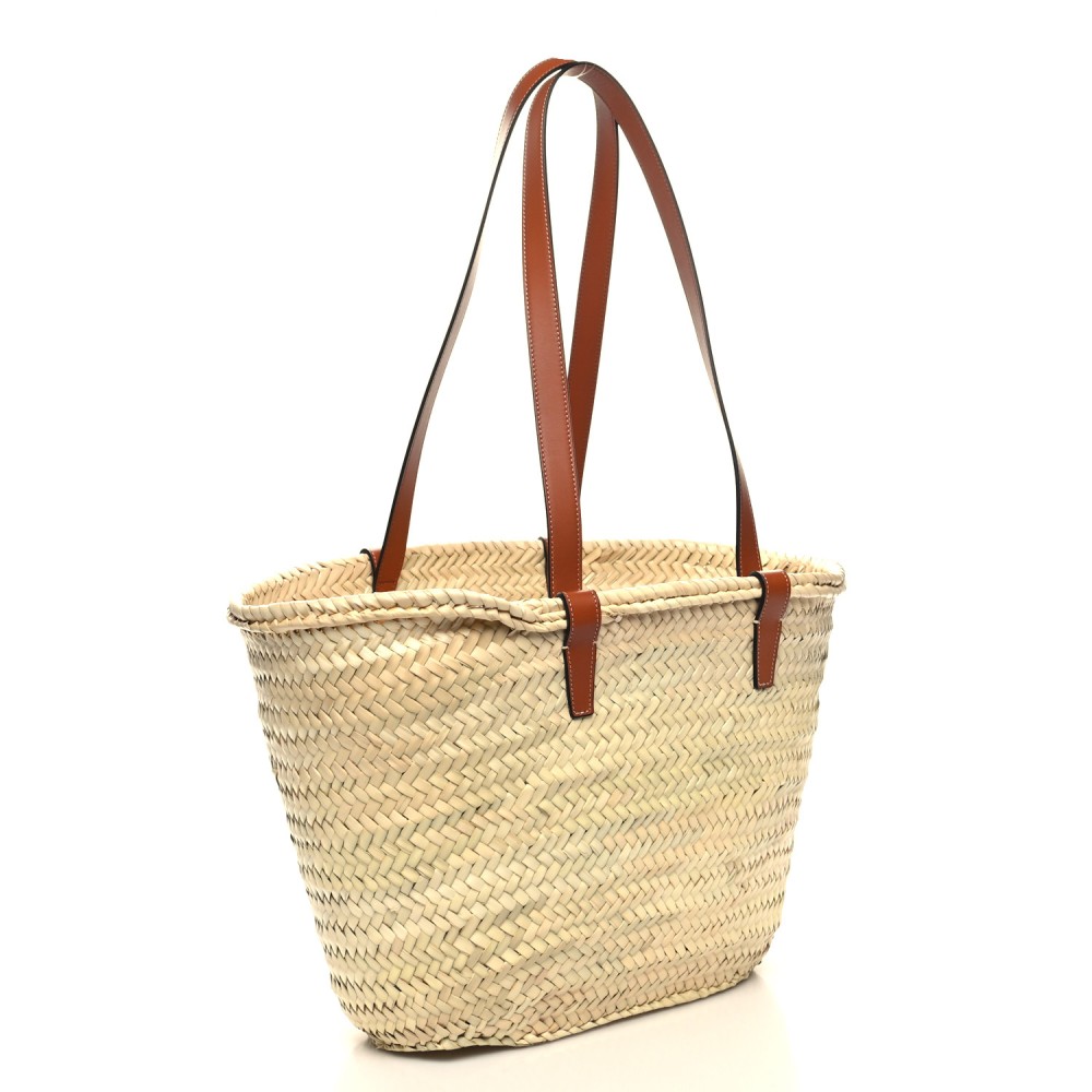 Raffia Calfskin Triomphe Medium Panier Tan