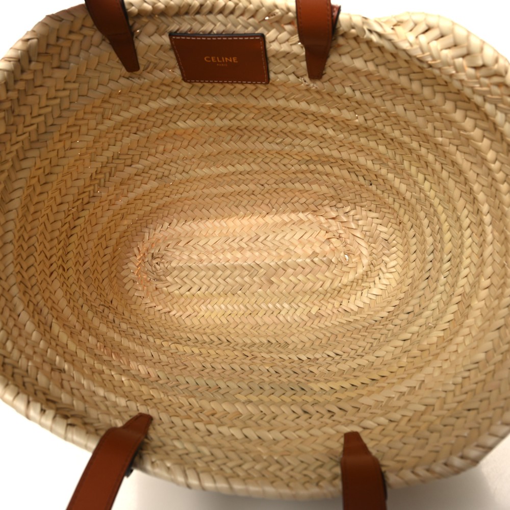 Raffia Calfskin Triomphe Medium Panier Tan