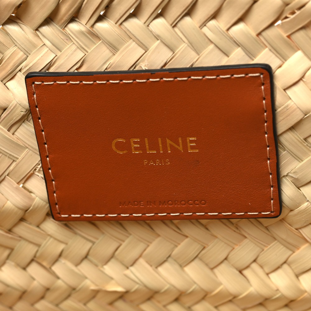 Raffia Calfskin Triomphe Medium Panier Tan