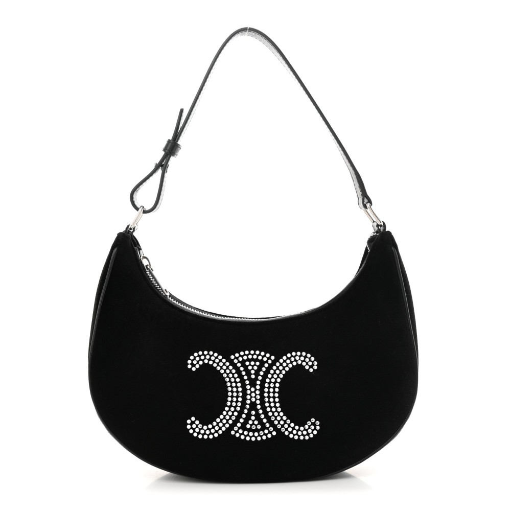 Velvet Strass Triomphe Ava Shoulder Bag Black