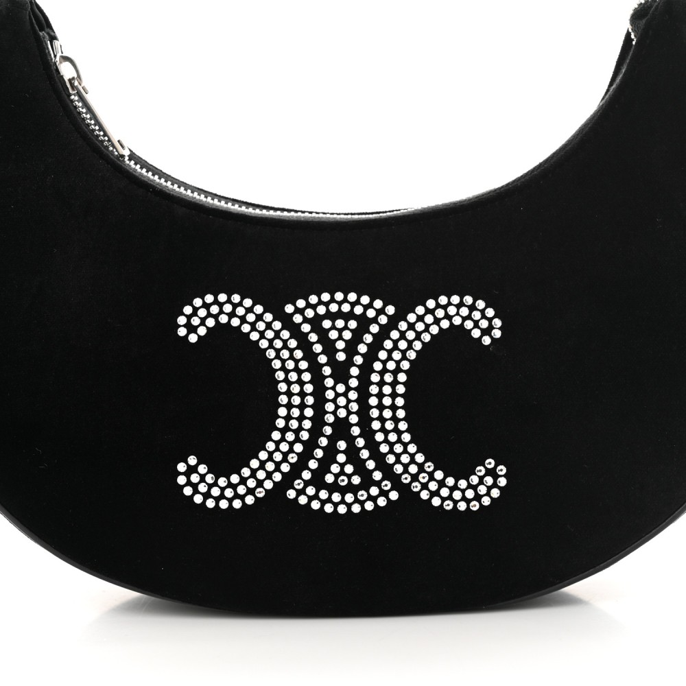 Velvet Strass Triomphe Ava Shoulder Bag Black