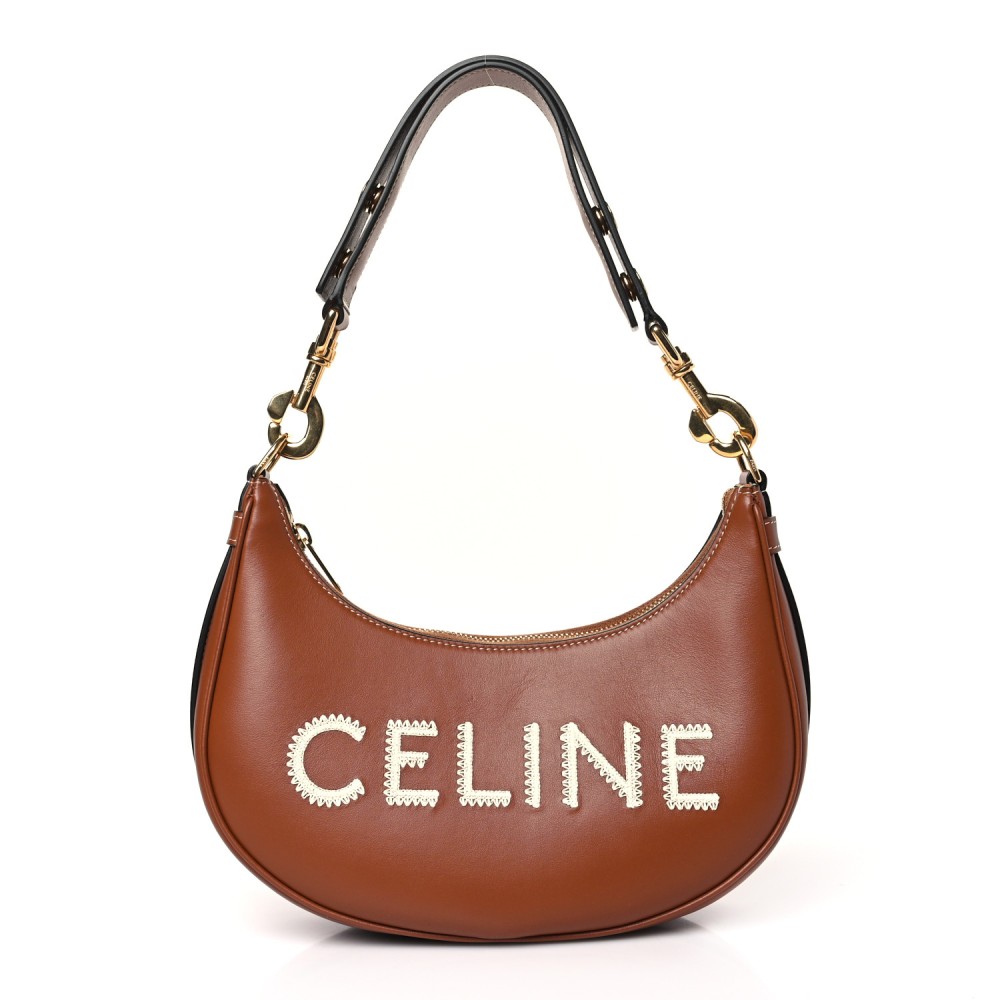 Smooth Calfskin Medium Ava Logo Shoulder Bag Tan