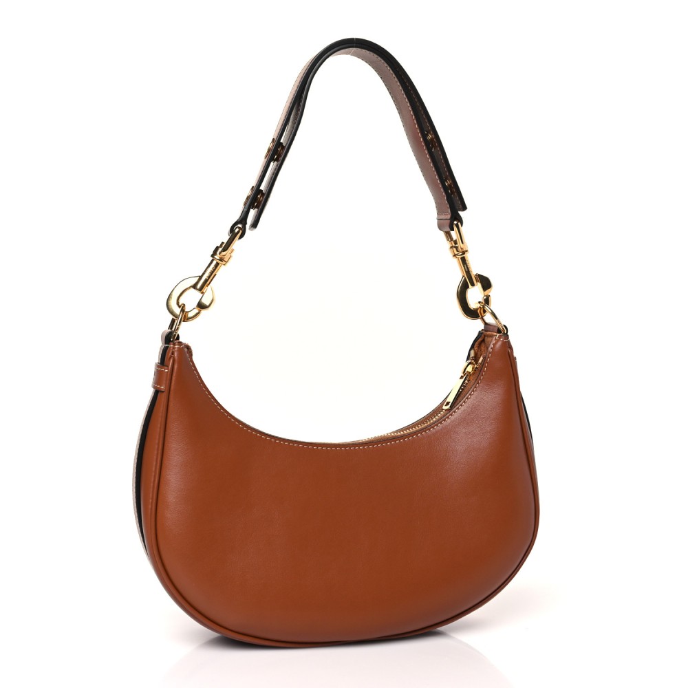 Smooth Calfskin Medium Ava Logo Shoulder Bag Tan