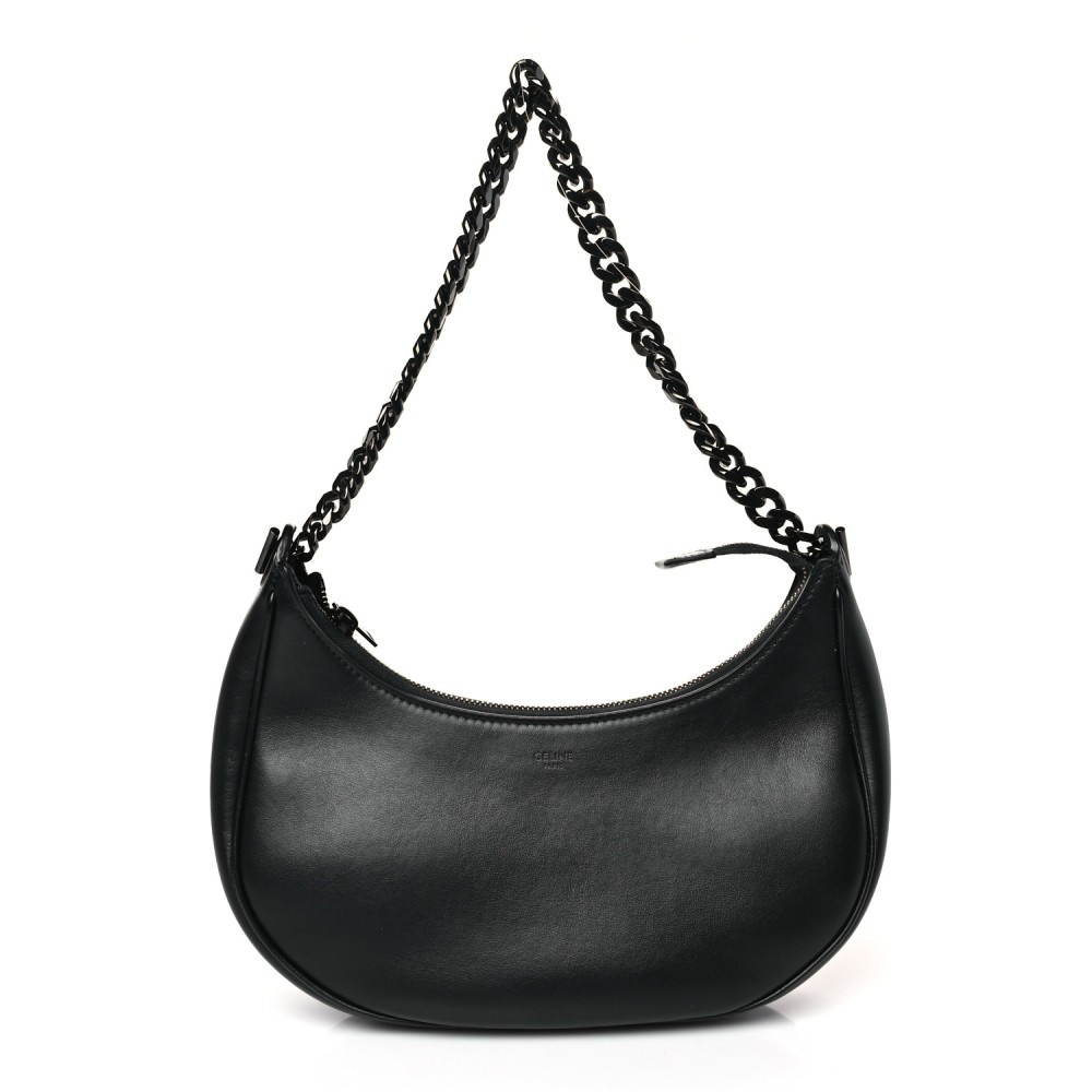 Smooth Calfskin Chain Strap Ava Shoulder Bag Black