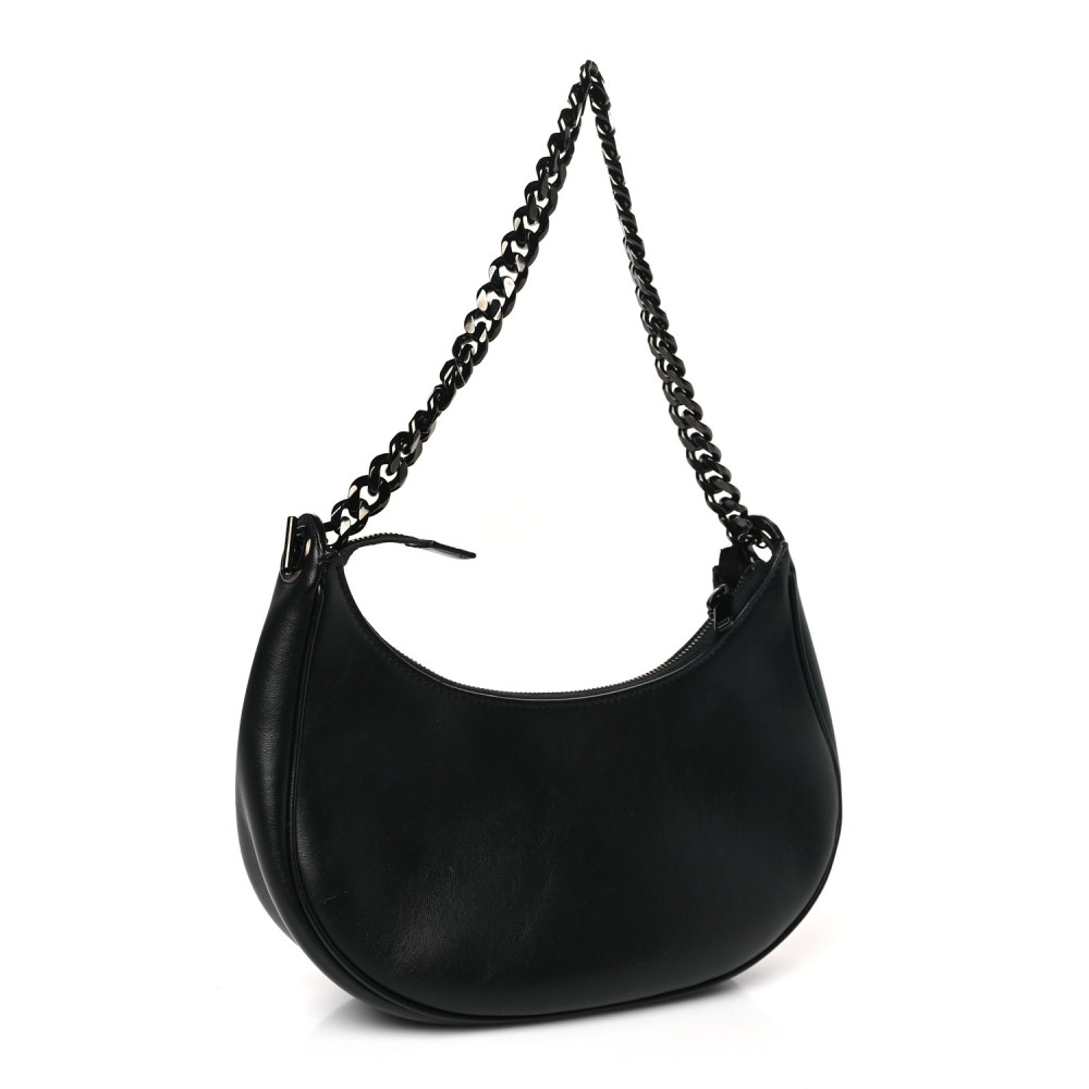 Smooth Calfskin Chain Strap Ava Shoulder Bag Black