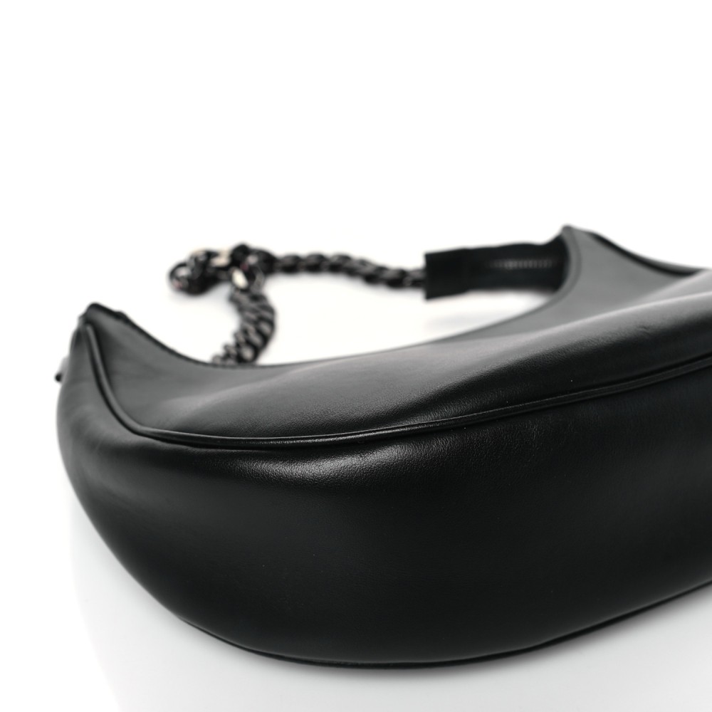 Smooth Calfskin Chain Strap Ava Shoulder Bag Black