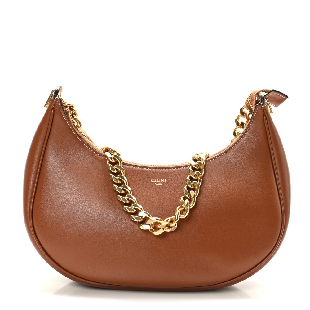 Smooth Calfskin Medium Chain Strap Ava Shoulder Bag Tan