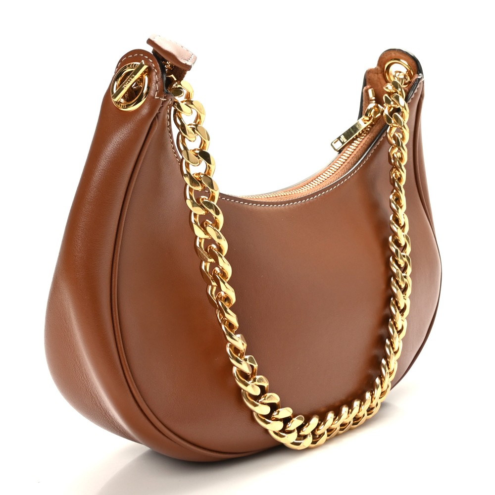 Smooth Calfskin Medium Chain Strap Ava Shoulder Bag Tan