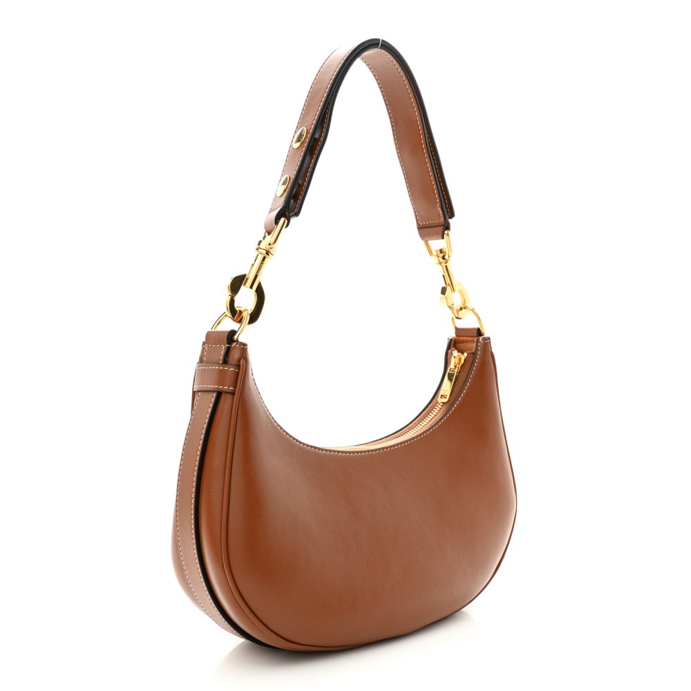 Smooth Calfskin Medium Strap Ava Shoulder Bag Tan