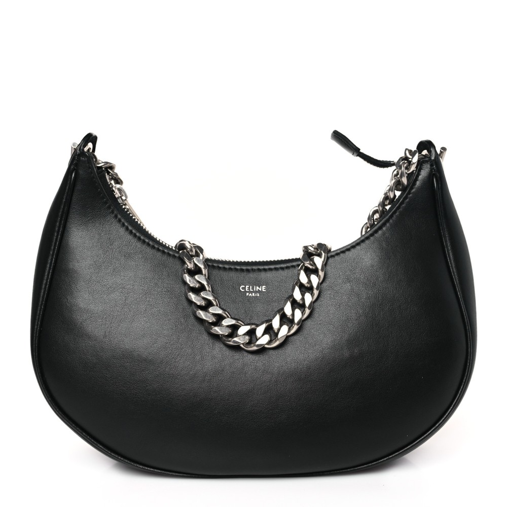 Smooth Calfskin Chain Strap Ava Shoulder Bag Black