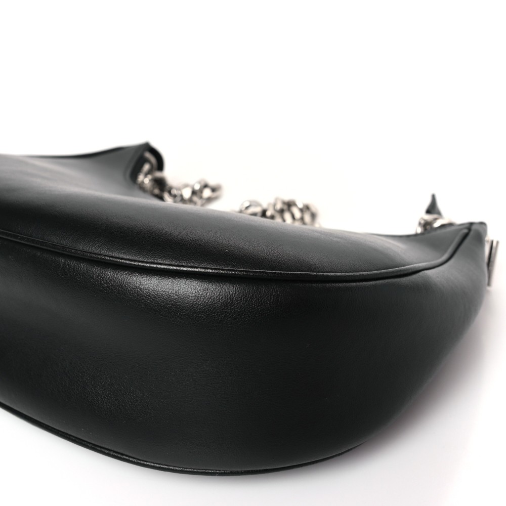 Smooth Calfskin Chain Strap Ava Shoulder Bag Black