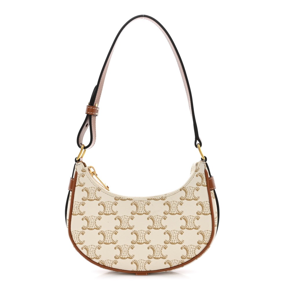 Canvas Calfskin Mini Ava Triomphe Shoulder Bag White