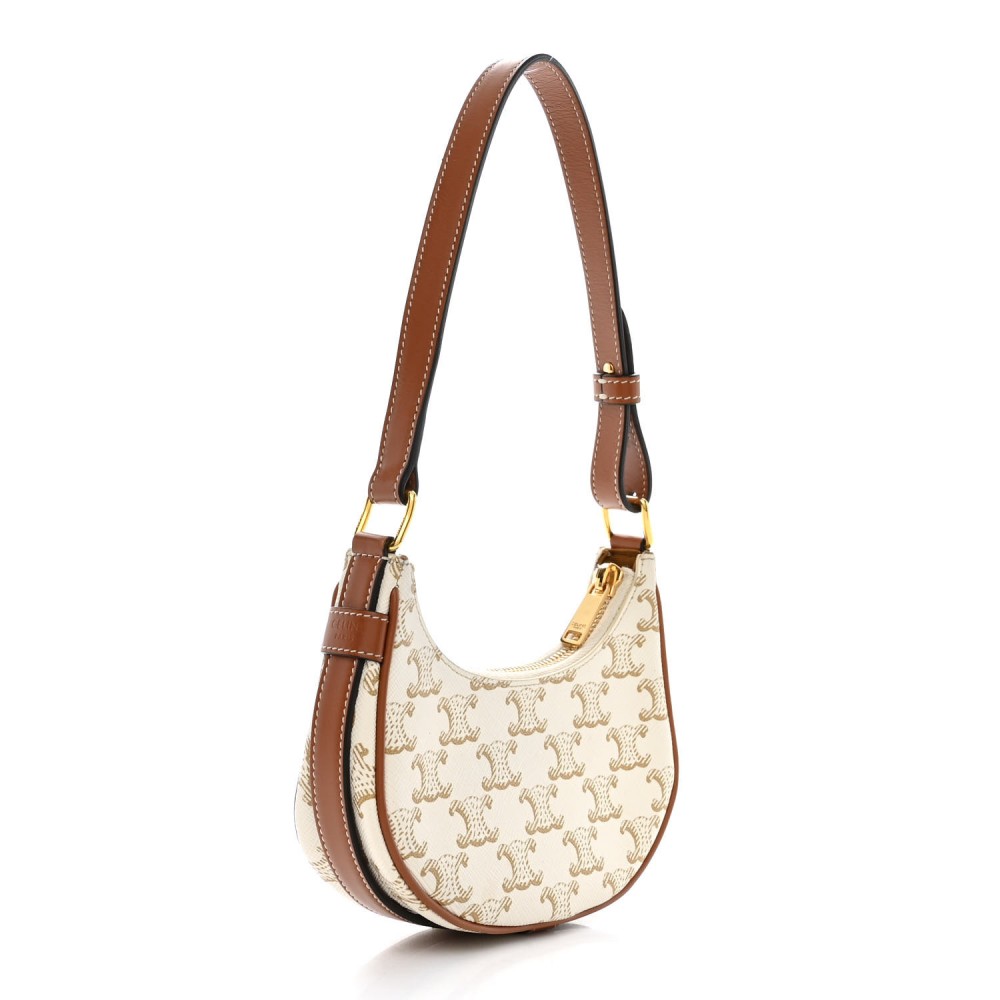 Canvas Calfskin Mini Ava Triomphe Shoulder Bag White