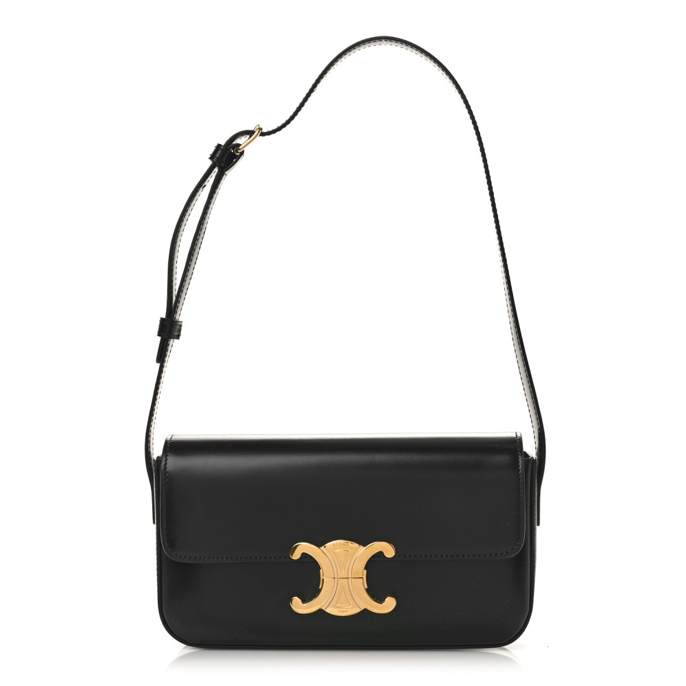 Shiny Calfskin Triomphe Shoulder Bag Black