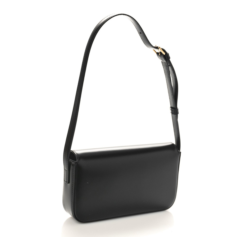 Shiny Calfskin Triomphe Shoulder Bag Black