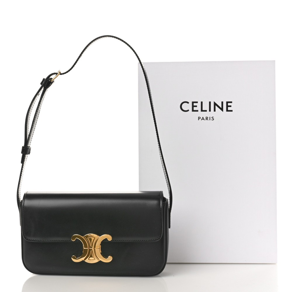 Shiny Calfskin Triomphe Shoulder Bag Black