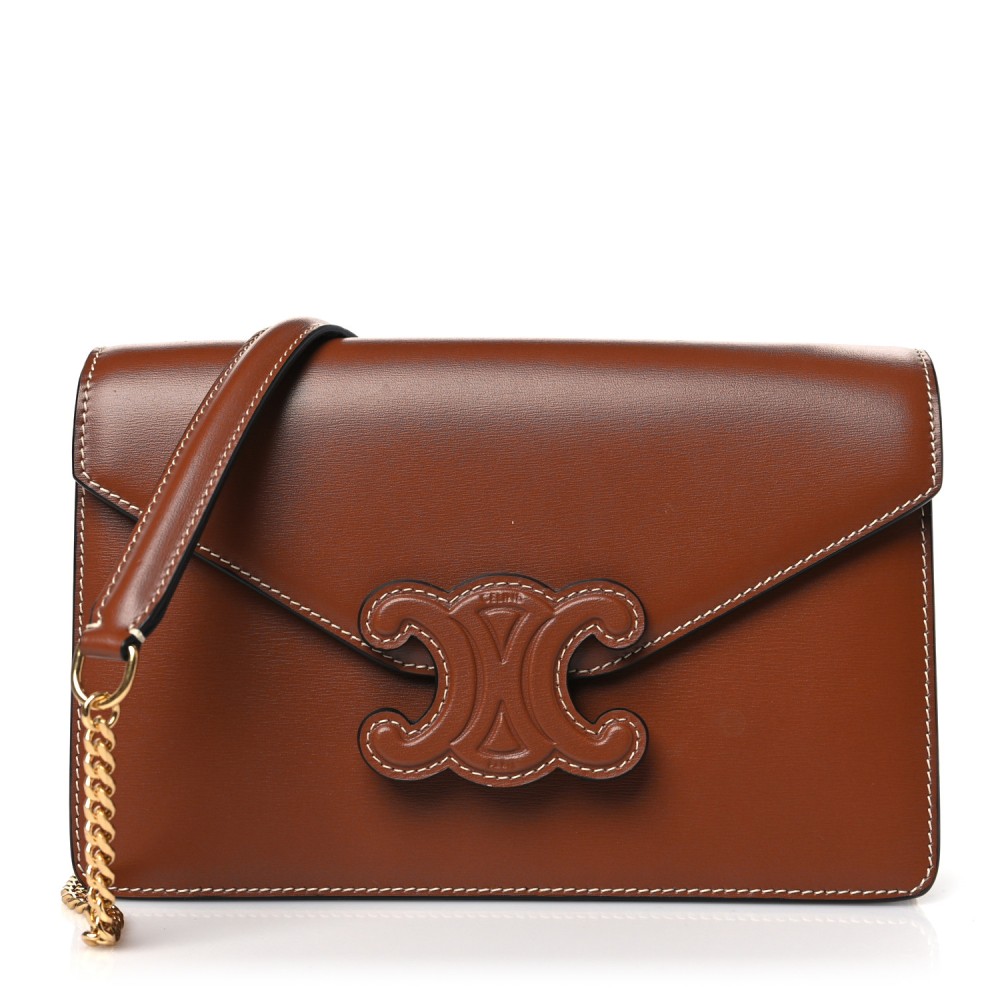 Shiny Calfskin Triomphe Margo Wallet on Chain Gold