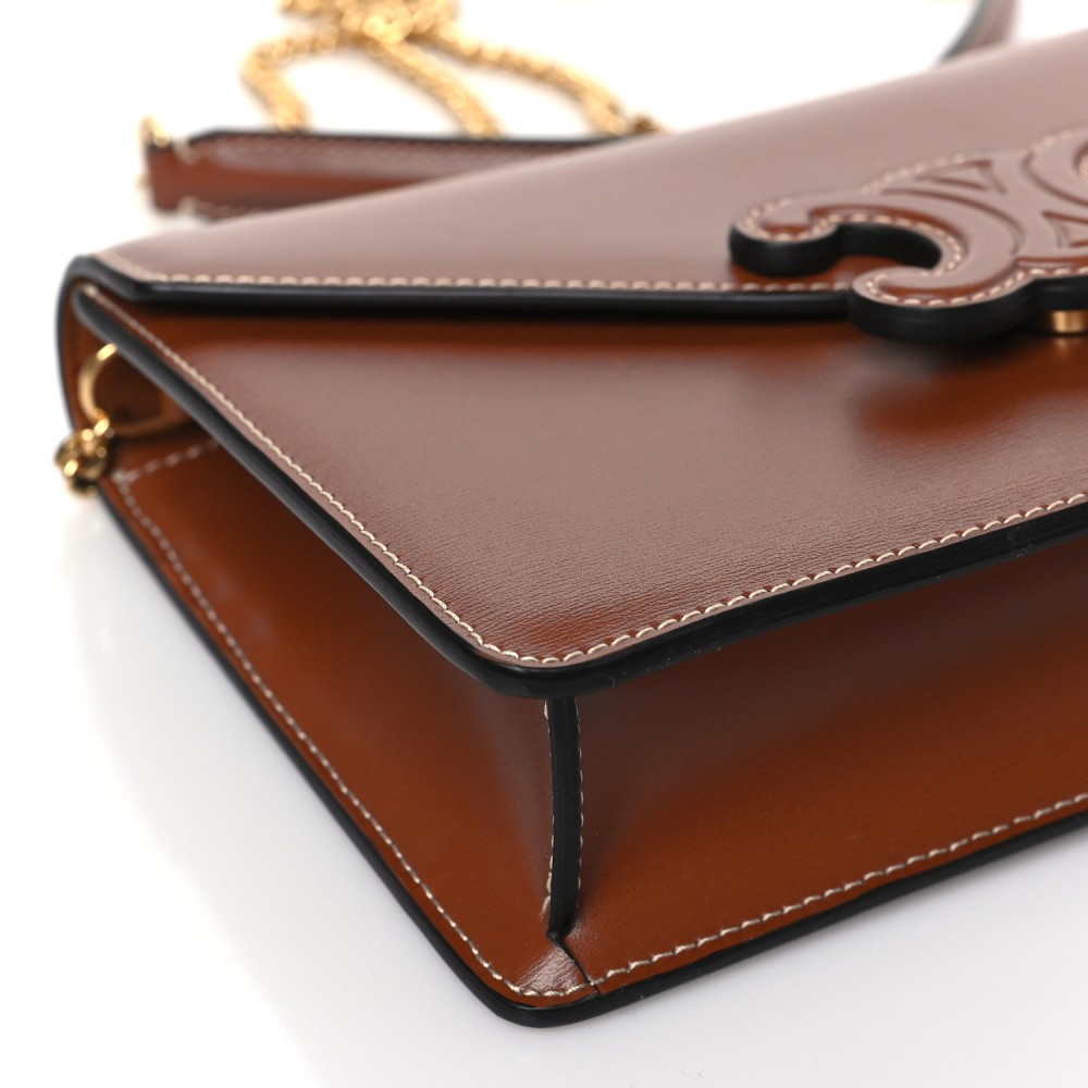 Shiny Calfskin Triomphe Margo Wallet on Chain Gold